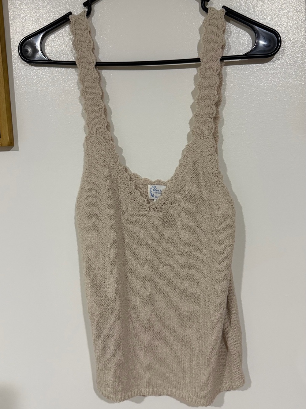 Blue Rain Scallop-Edge Knit Tank Top in Taupe